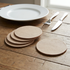 Leren Onderzetters - Beige - Rond - 6 stuks
