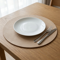Leren Placemat - Beige - Rond