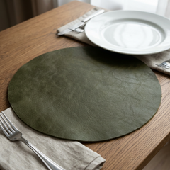 Leren Placemat - Dark Olive - Rond