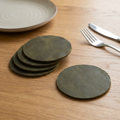 Leren Onderzetters - Groen - Rond - 6 stuks