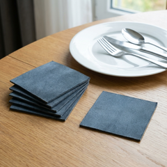 Leren Onderzetters - Denim - Vierkant - 6 stuks