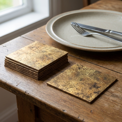 Leren Onderzetters - Goud - Vierkant - 6 stuks