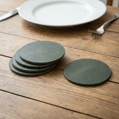 Leren Onderzetters - Dark Olive - Rond - 6 stuks