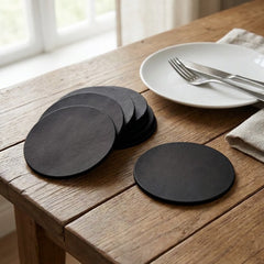 Leren Onderzetters - Black - Rond - 6 stuks