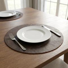 Leren Placemat - Donkerbruin - Rond