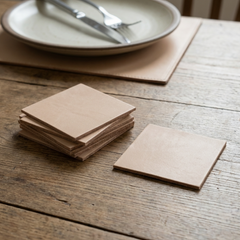Leren Onderzetters - Beige - Vierkant - 6 stuks