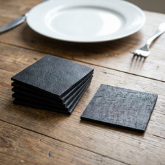 Leren Onderzetters - Black - Vierkant - 6 stuks