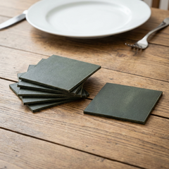 Leren Onderzetters - Dark Olive - Vierkant - 6 stuks