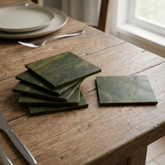 Leren Onderzetters - Groen - Vierkant - 6 stuks